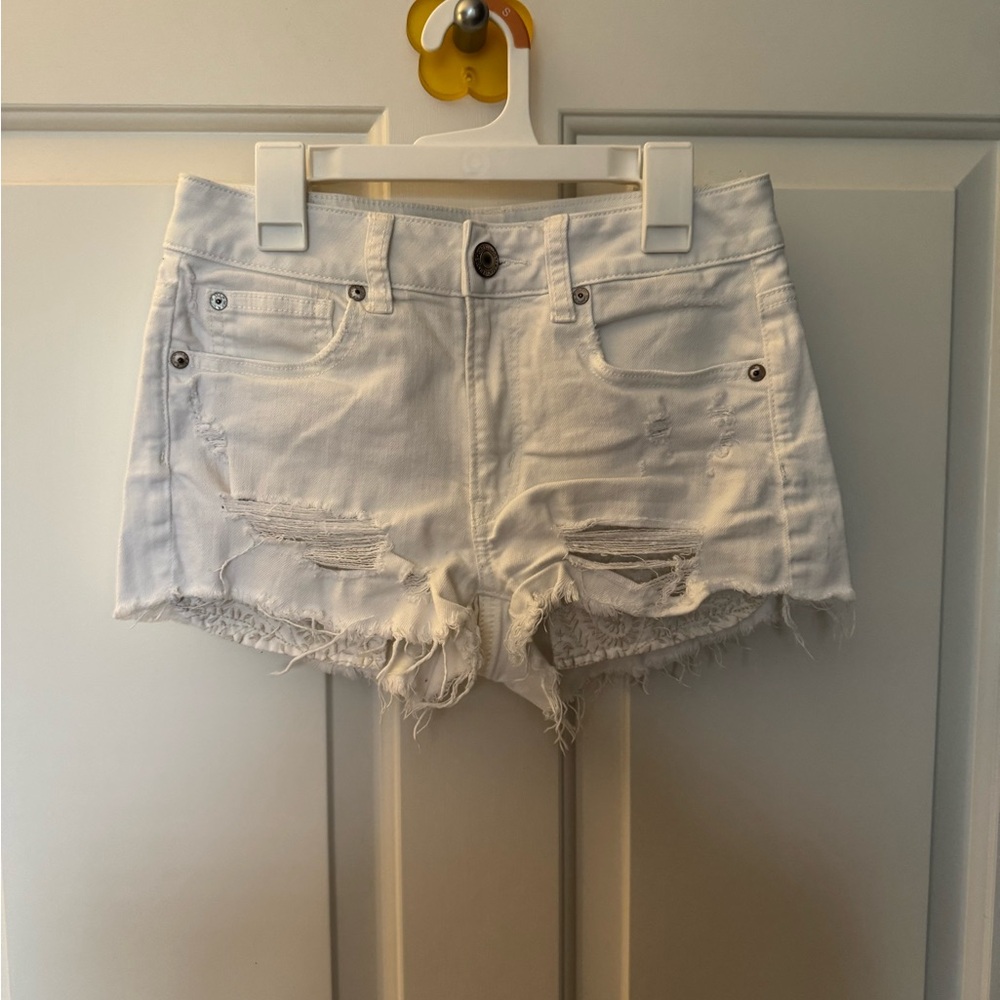 White American Eagle Distressed Denim Shorts